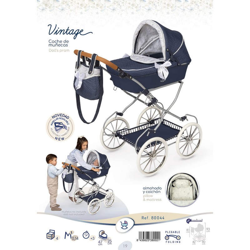 VINTAGE COCHE DE MUÑECA PLEGABLE CON BOLSO