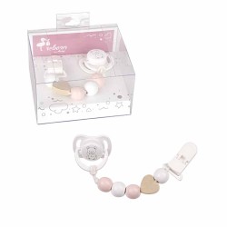 SET CHUPETE CADENA DE PIEZAS DE MADERA Y PINZA BLANCA