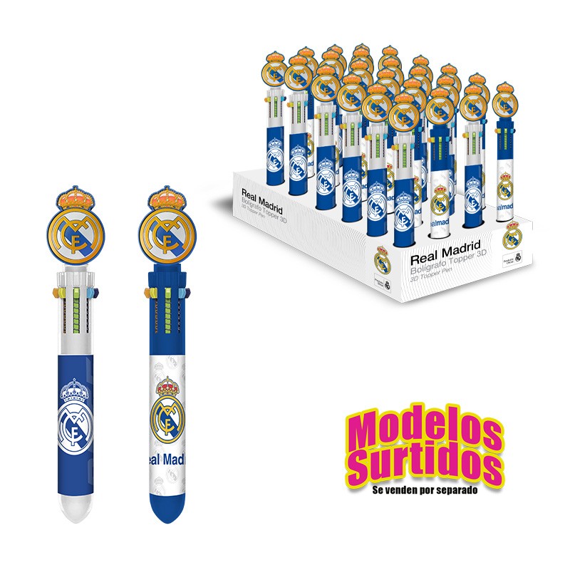 BOLIGRAFO 10 COLORES CON TOPPER 3D REAL MADRID CDU