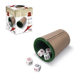 CUBILETE CUERO FORRADO CON 5 DADOS POKER