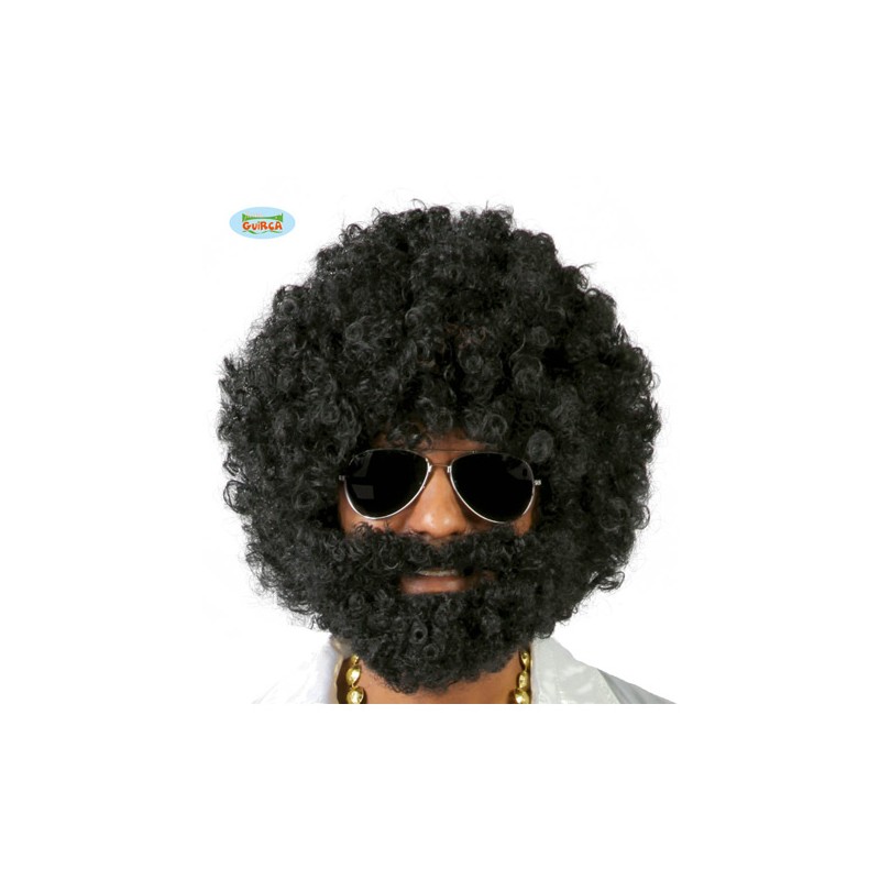 PELUCA ADULTO AFRO CON BARBA NEGRA