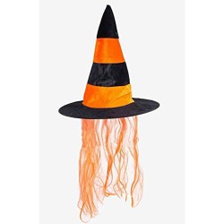 SOMBRERO BRUJA TERCIOPELO CON PELO NARANJA