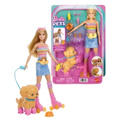 BARBIE MUÑECA PATINA Y CORRE CON PERRITO