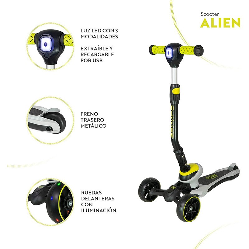 PATINETE DE TRES RUEDAS CON LUZ FRONTAL LED OLSSON ALIEN