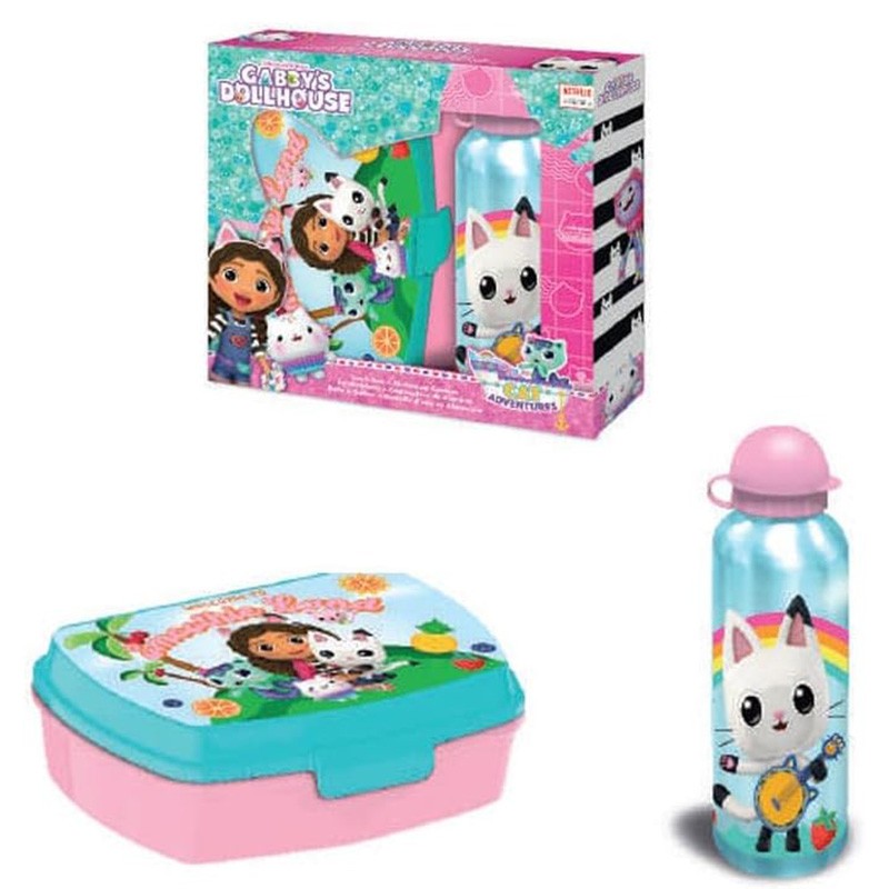 BOTELLA ALUMINIO 500ML + SANDWICHERA GABBYS DOLLHOUSE