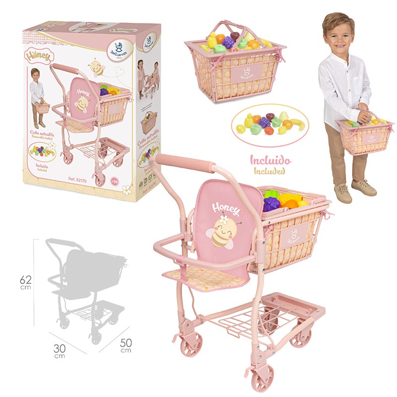 HONEY CARRO COMPRA PORTABEBE CON SET 12 FRUTAS 30x50x62 CM