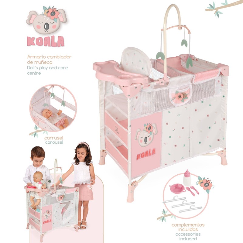 KOALA ARMARIO CAMBIADOR PLEGABLE CON ACCESORIOS - PARA MUÑECAS DE HASTA 42 CM.