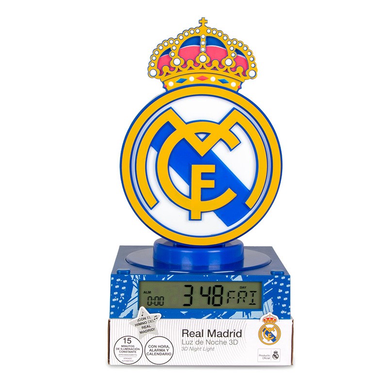 LAMPARA 3D CON DESPERTADOR Y FECHA HALA MADRID