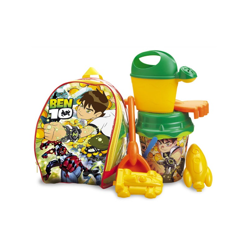 CUBO MOCHILA BEN10 CON RASTRILLO, PALA Y REGADERA